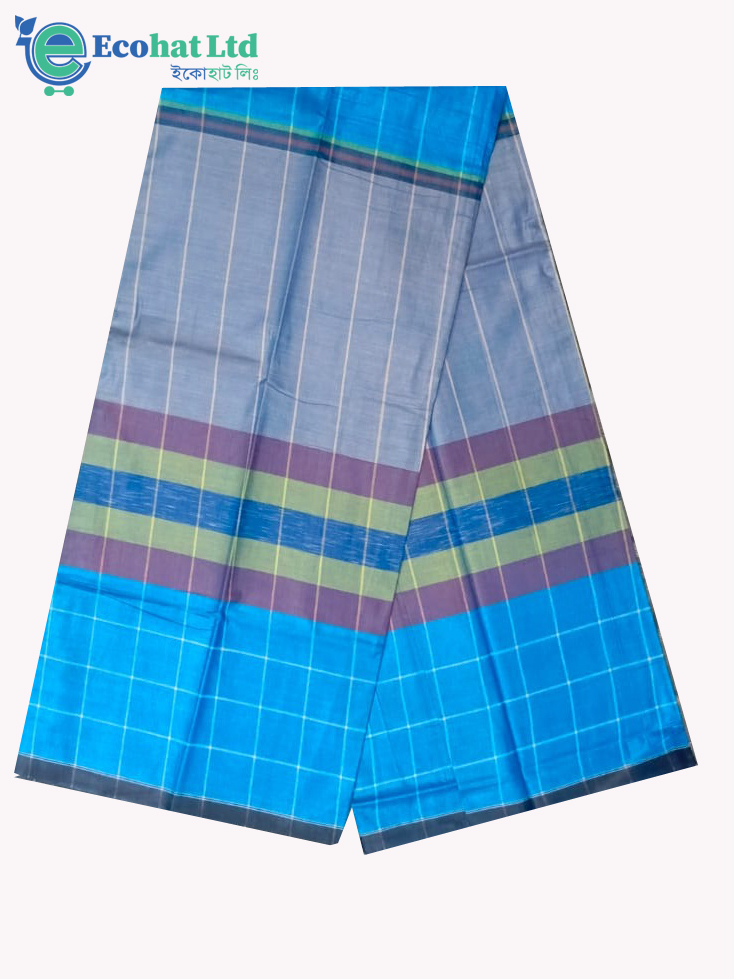 100% Cotton Sirajganj Tater Lungi 5.5 Hat-Color-Blue Green & Grey Stripe