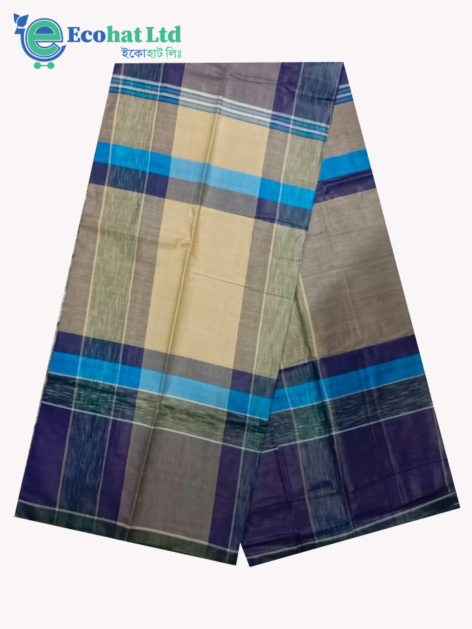 100% Cotton Sirajganj Tater Lungi 5.5 Hat-Color-Dark Green & Grey Stripe