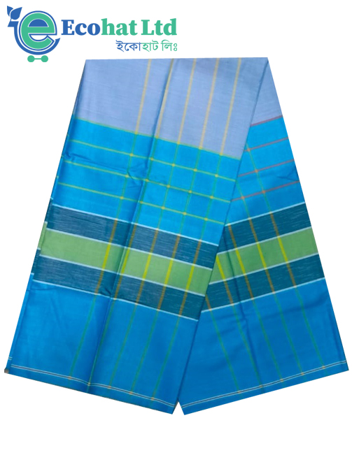 100% Cotton Sirajganj Tater Lungi 5.5 Hat-Color-Blue Green & Light Blue Stripe