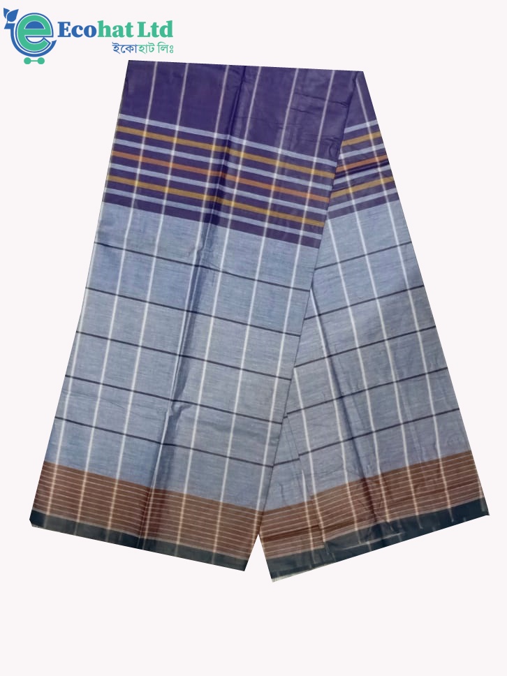 100% Cotton Sirajganj Tater Lungi 5.5 Hat-Color-Purple & Grey Stripe.