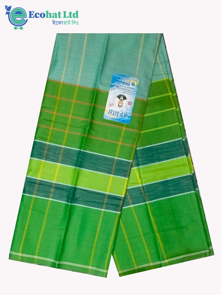100% Cotton Sirajganj Tater Lungi 5.5 Hat-Color-Olive Drave & Ash Grey Stripe