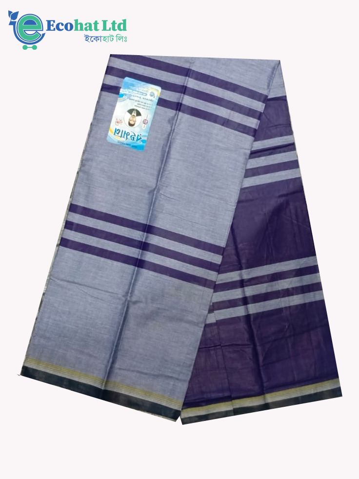 100% Cotton Sirajganj Tater Lungi 5.5 Hat-Color-Purple &. Grey Stripe