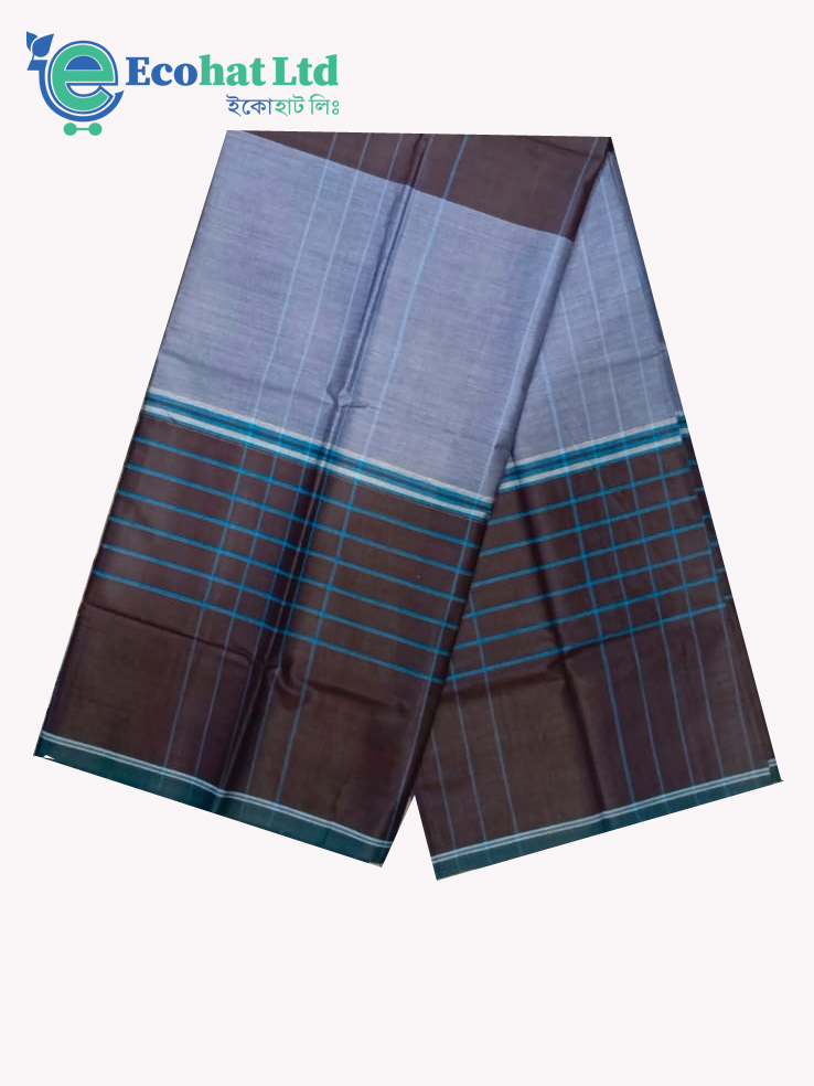 100% Cotton Sirajganj Tater Lungi 5.5 Hat-Color-Bistre & Light Blue Stripe