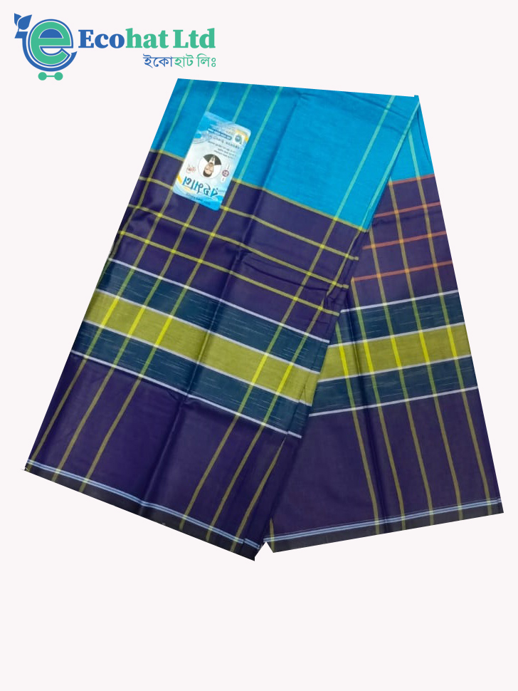 100% Cotton Sirajganj Tater Lungi 5.5 Hat-Color-Purple & Bright Blue Stripe