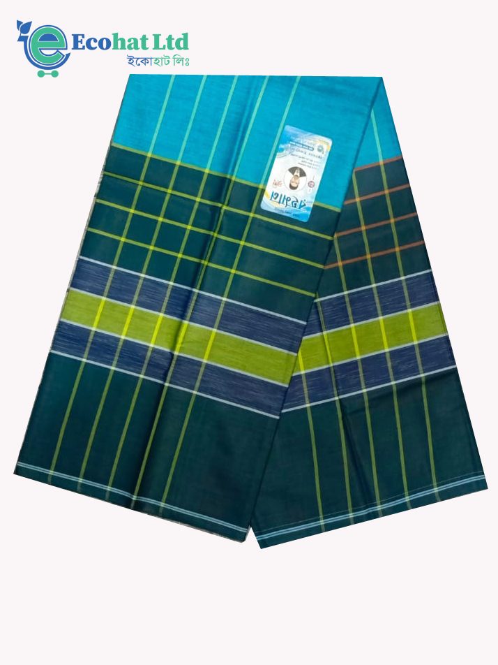 100% Cotton Sirajganj Tater Lungi 5.5 Hat-Color-Dark Green & Dark Blue Stripe